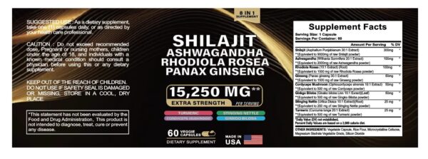 Shilajit Ashwagandha Rhodiola Rosea Panax Ginseng Supplement Fitness - Made in USA with 15,250MG Energize Your Vitality - Image 2