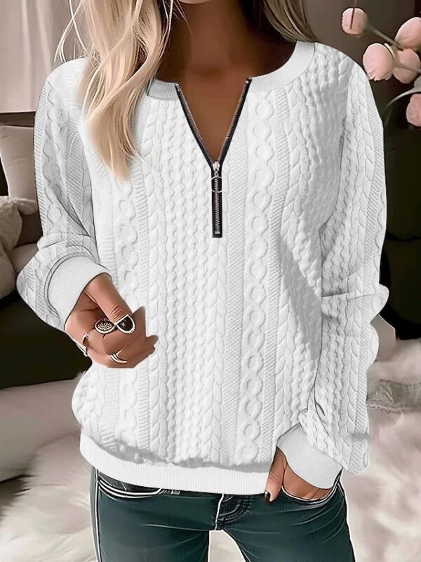 2023 European And American Cross-border Amazon Independent Station Autumn And Winter New Women's Long-sleeved Solid Color V-neck Zipper T-shirt Top - Image 4