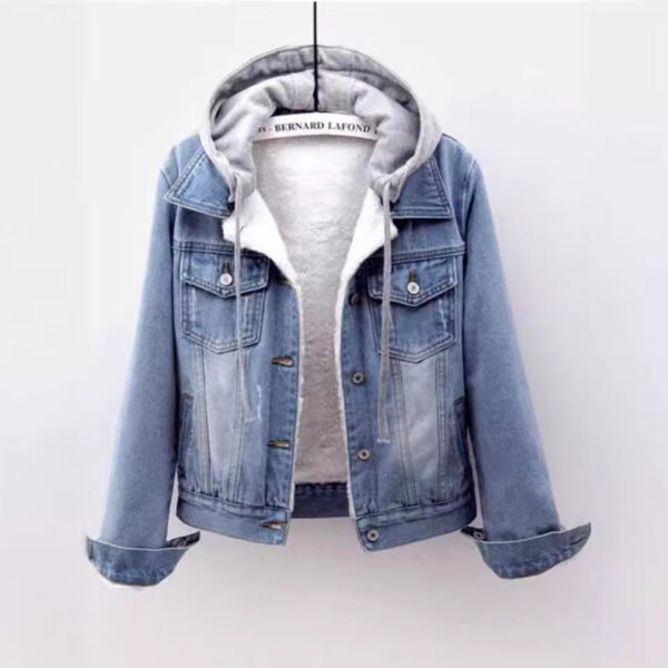 Denim Short Coat Women's Short New Long-sleeved Slim-fit Hooded Jacket All-match Student Top