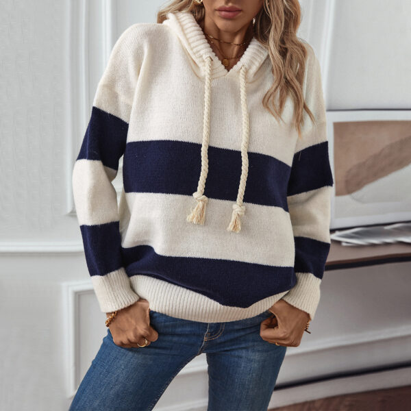 European And American Cross-border Hooded Color Pullover Sweater Top Women's Autumn And Winter Loose Casual All-match Women's Sweater Top - Image 3