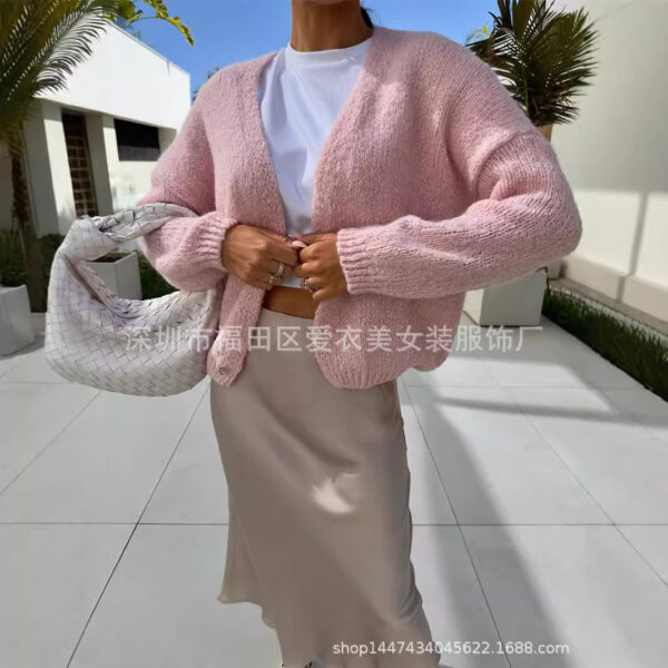 2024 Autumn And Winter Women's Casual Solid Color Cardigan Knitted Sweater Jacket 4 Colors - Image 3