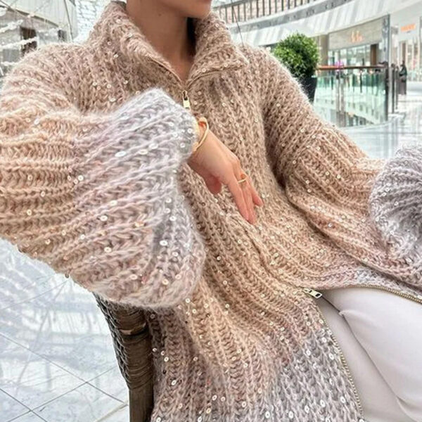 Women's Clothing Small Fragrance Fashion Bead Design Sweater Coat - Image 4