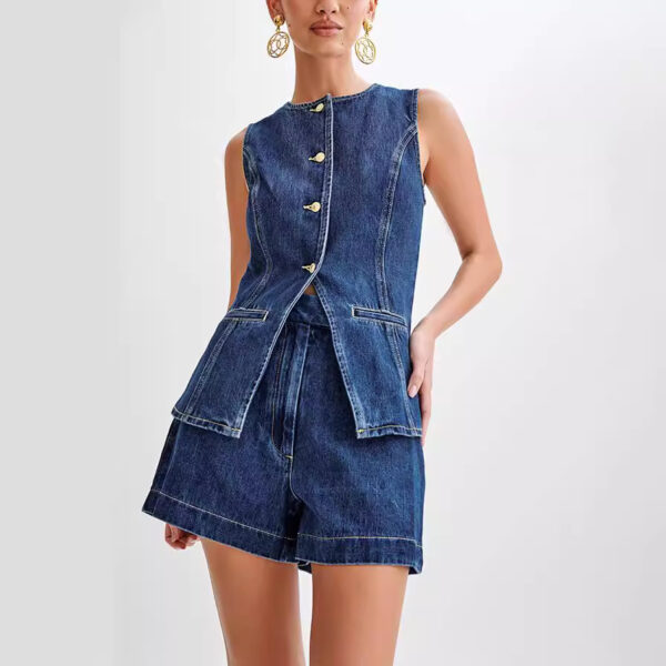 Summer Fashion Leisure Sleeveless High Waist Women's Suit Denim Shorts - Image 2