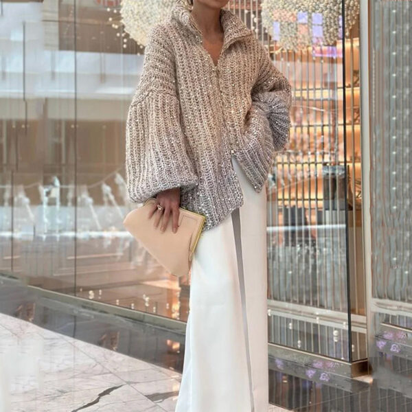 Women's Clothing Small Fragrance Fashion Bead Design Sweater Coat - Image 2