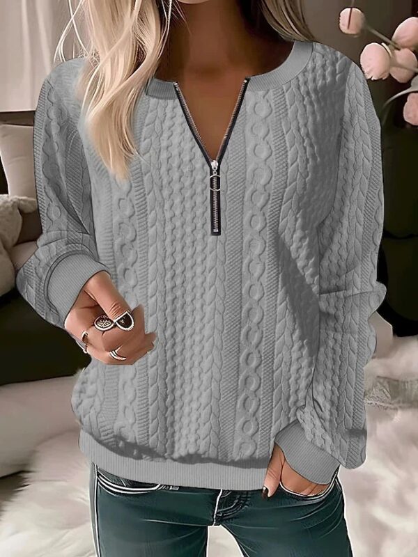 2023 European And American Cross-border Amazon Independent Station Autumn And Winter New Women's Long-sleeved Solid Color V-neck Zipper T-shirt Top