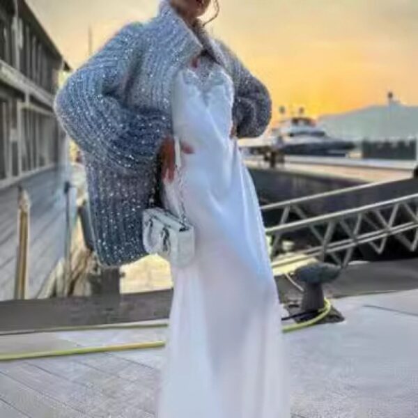 Women's Clothing Small Fragrance Fashion Bead Design Sweater Coat - Image 3