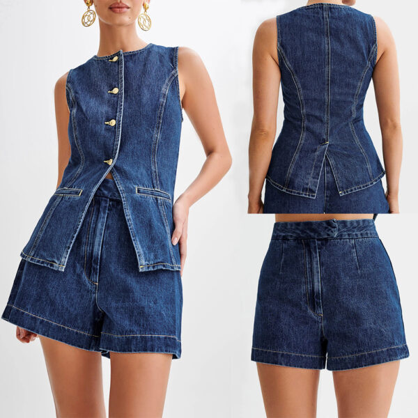 Summer Fashion Leisure Sleeveless High Waist Women's Suit Denim Shorts