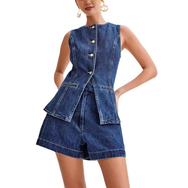 Summer Fashion Leisure Sleeveless High Waist Women's Suit Denim Shorts - Image 5