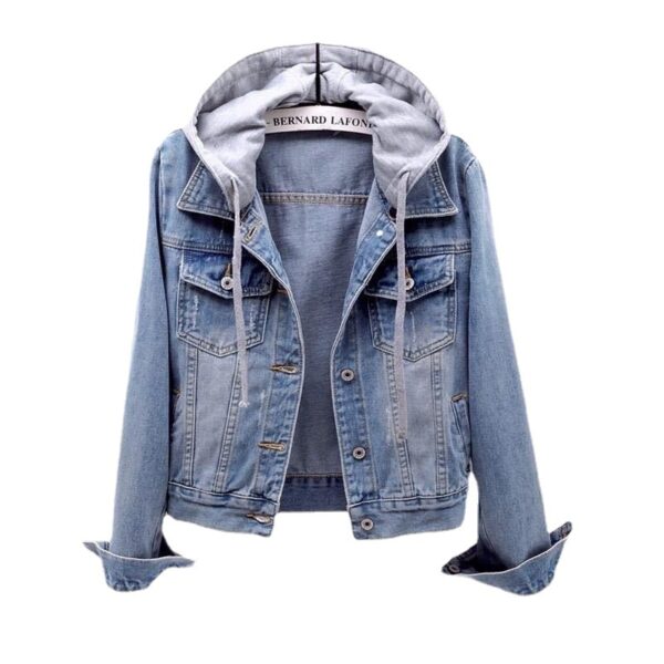 Denim Short Coat Women's Short New Long-sleeved Slim-fit Hooded Jacket All-match Student Top - Image 5