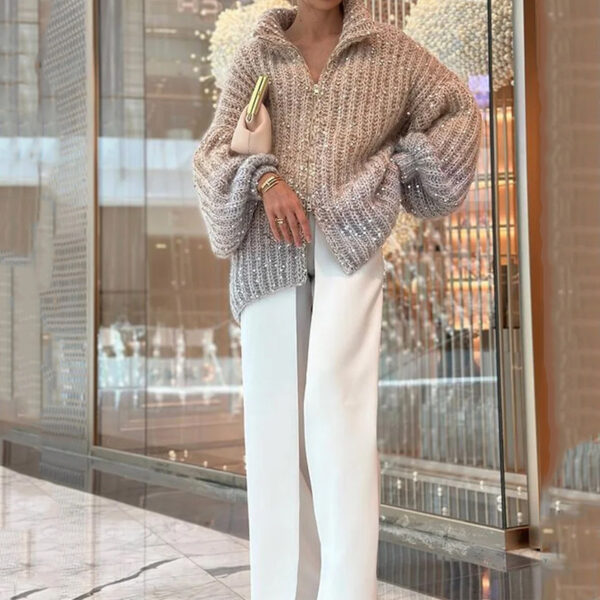 Women's Clothing Small Fragrance Fashion Bead Design Sweater Coat