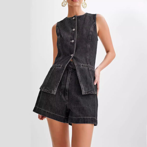 Summer Fashion Leisure Sleeveless High Waist Women's Suit Denim Shorts - Image 3