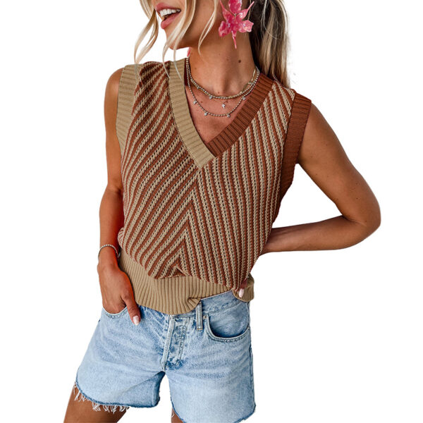 Shiying European And American Foreign Trade Fashion Women's Summer Top Cross-border Knitted V-Neck Pullover Sleeveless Sweater Vest Vest - Image 5