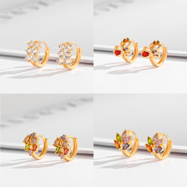 Fashion Multi-style Square Crystal Zircon Ornament Gold Plated Diamond Ear Ring