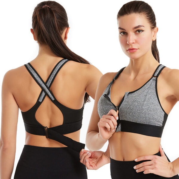 Adjustable Front Zipper Sports Bra Shockproof Non-rimmed Vest Yoga Sports Cross Beauty Back Underwear For Women - Image 2