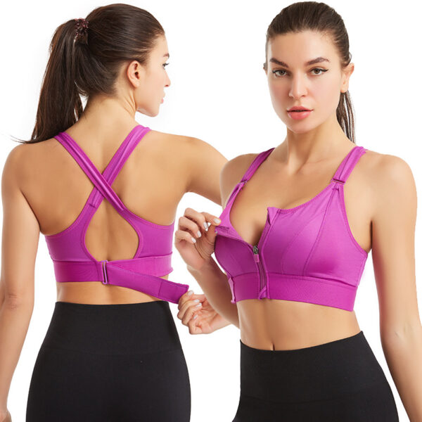 Adjustable Front Zipper Sports Bra Shockproof Non-rimmed Vest Yoga Sports Cross Beauty Back Underwear For Women - Image 4