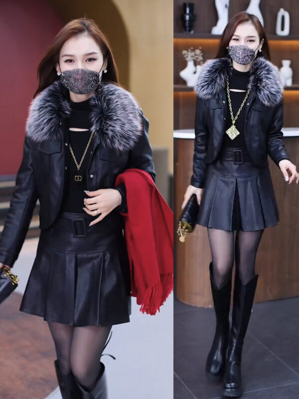 Short Coat For Women Velvet Thickened PU Leather Jacket - Image 3