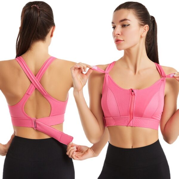 Adjustable Front Zipper Sports Bra Shockproof Non-rimmed Vest Yoga Sports Cross Beauty Back Underwear For Women - Image 5