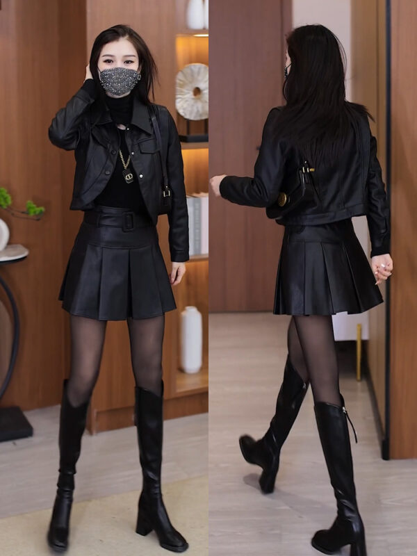 Short Coat For Women Velvet Thickened PU Leather Jacket - Image 2