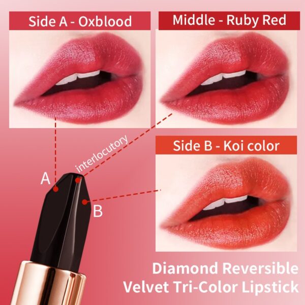 VIBELY Three-color lipstick for richness, moisturizing, non-smearing and non-sticky color-changing lipstick - Image 2