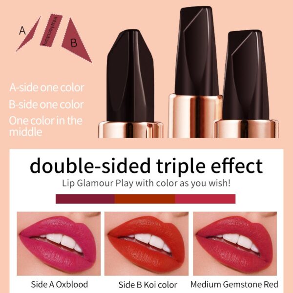 VIBELY Three-color lipstick for richness, moisturizing, non-smearing and non-sticky color-changing lipstick - Image 3