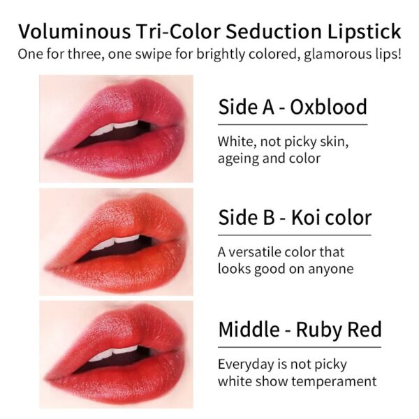 VIBELY Three-color lipstick for richness, moisturizing, non-smearing and non-sticky color-changing lipstick - Image 4